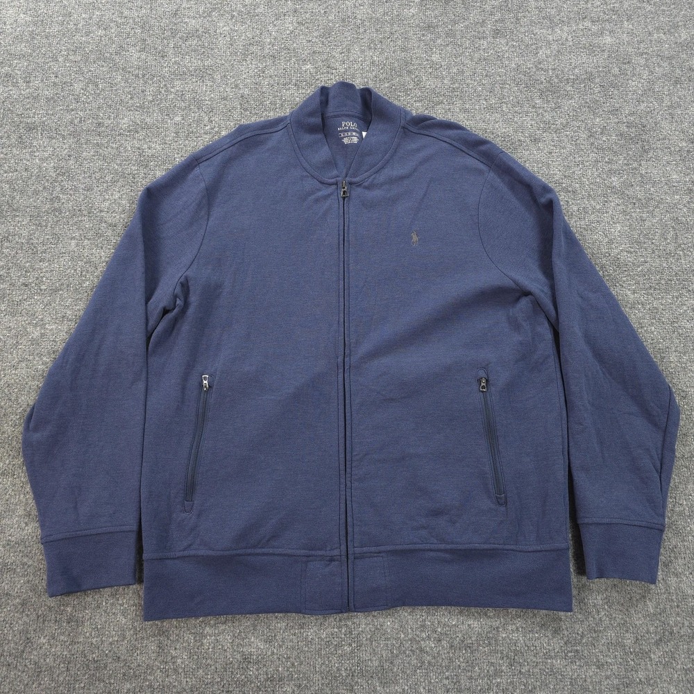 Polo Ralph Lauren Sweatshirt Mens XL Blue Full Zip Mock Neck Pony‎ Logo Viscose